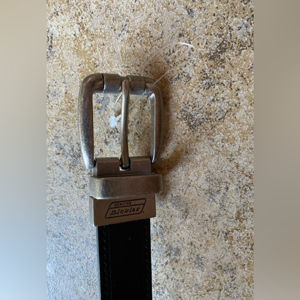 Dickies - Black 1”W faux leather belt with silver buckle, L (fits 28”-32… - Picture 4 of 6